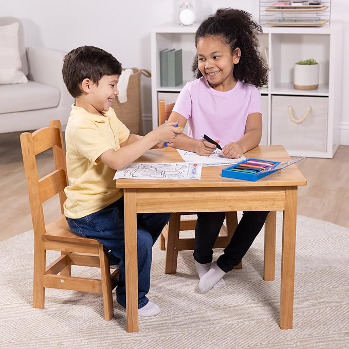 Light finish kids table and 2 chairs set