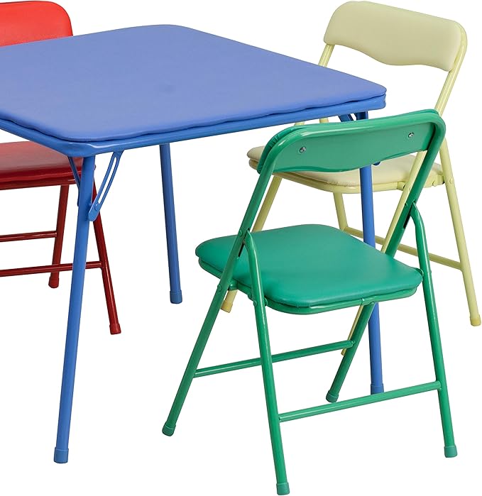 Durable vinyl folding kids table with four chairs