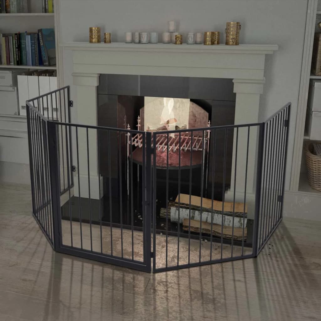 NNEVL Pet Fireplace Fence Steel Black-0