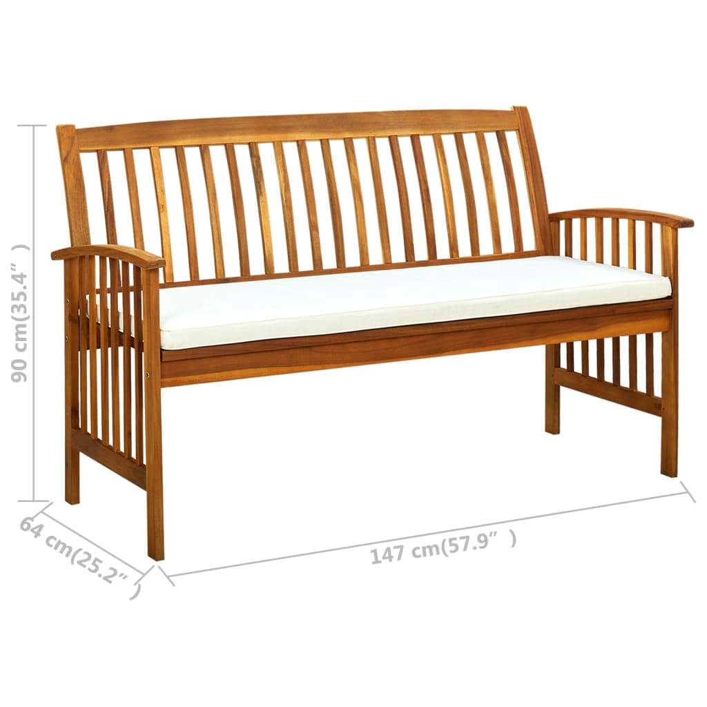 vidaXL Outdoor Patio Bench Garden Park Bench with Cushion Solid Wood Acacia-2