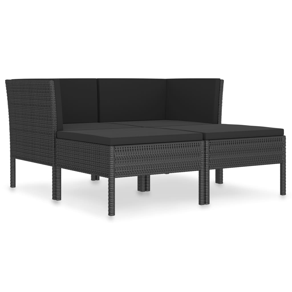 vidaXL 4 Piece Patio Lounge Set with Cushions Poly Rattan Black-1
