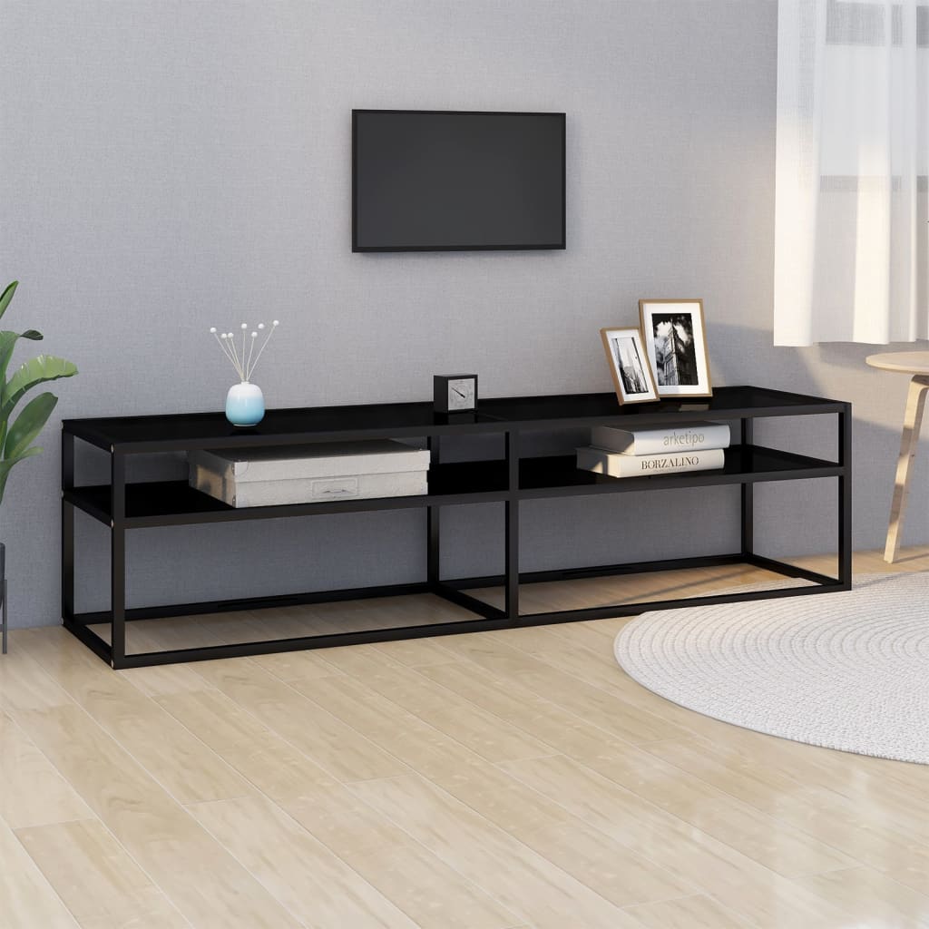 vidaXL TV Stand Entertainment Center TV Console Unit Black Tempered Glass-8