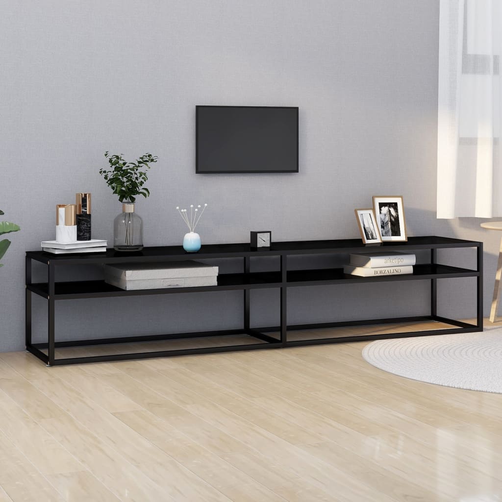vidaXL TV Stand Entertainment Center TV Console Unit Black Tempered Glass-7