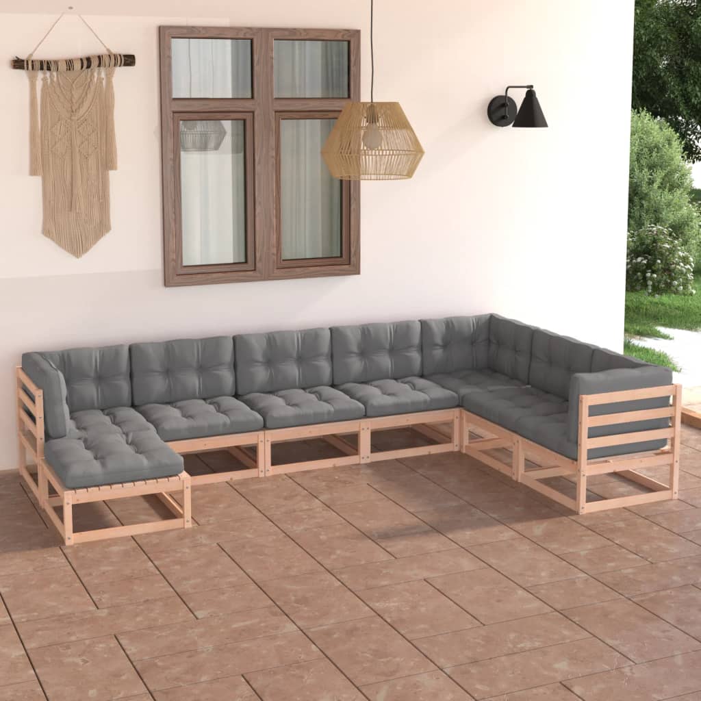 vidaXL 8 Piece Patio Lounge Set with Cushions Solid Pinewood-4