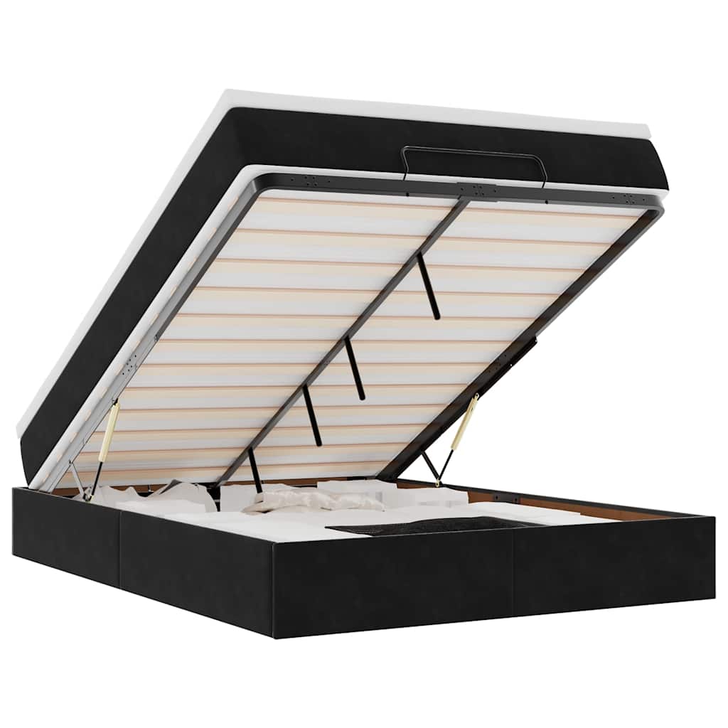 NNEVL Ottoman Bed with Mattress Black Double Velvet-1