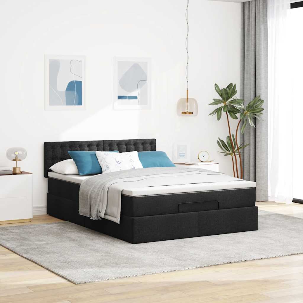 NNEVL Ottoman Bed with Mattress Black Queen Fabric-2