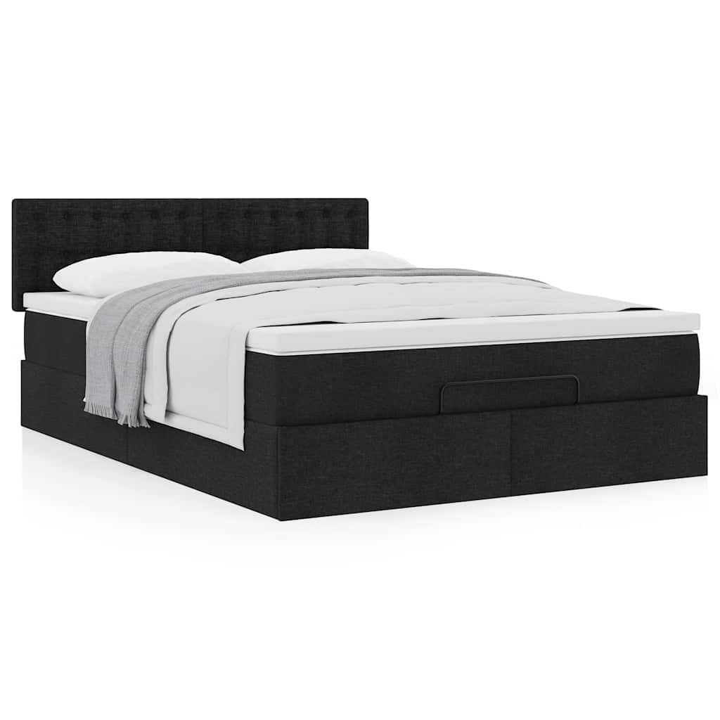 NNEVL Ottoman Bed with Mattress Black Queen Fabric-3