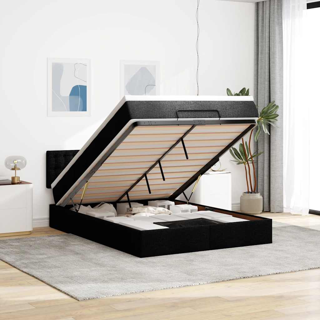 NNEVL Ottoman Bed with Mattress Black Queen Fabric-0