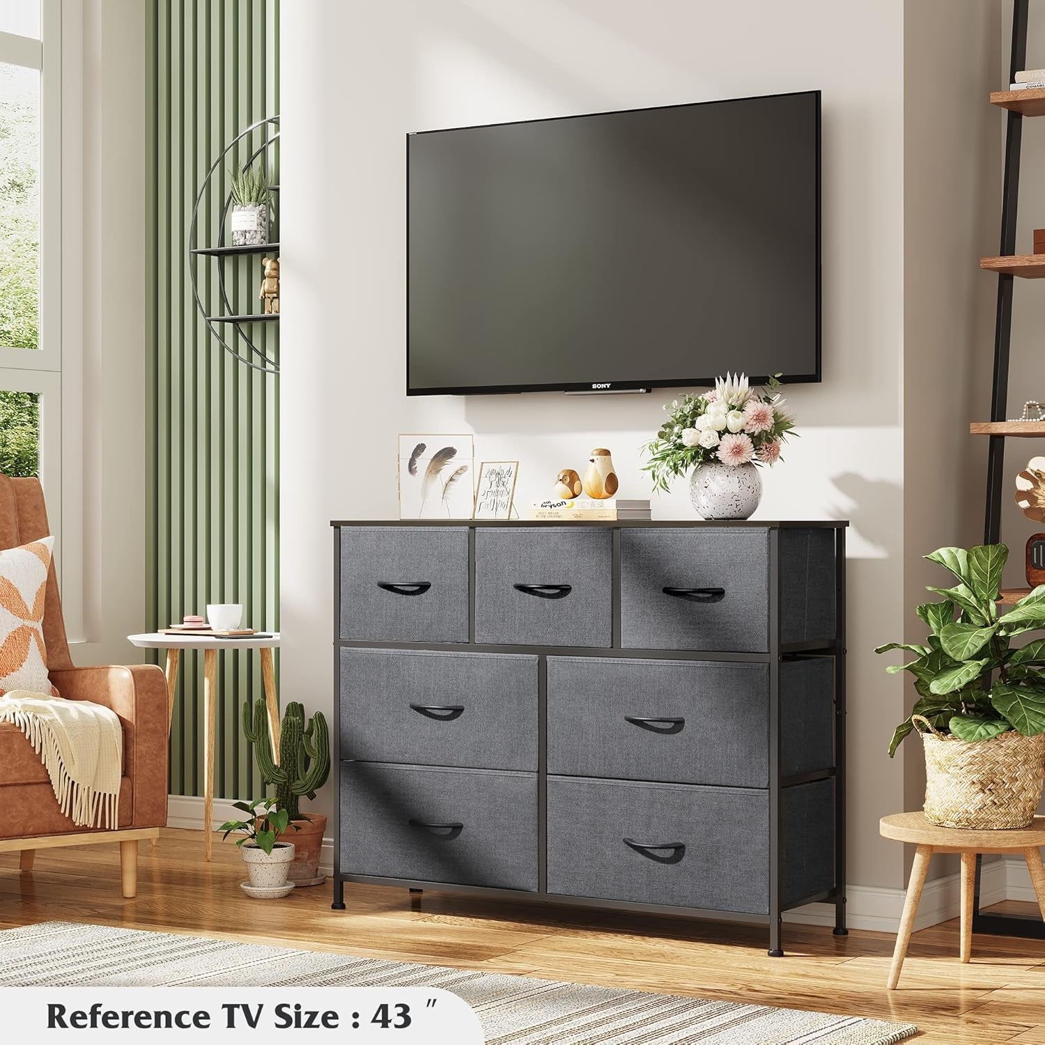 Dark Grey Dresser TV Stand With Fabric Drawers For 45 Inch TV-3