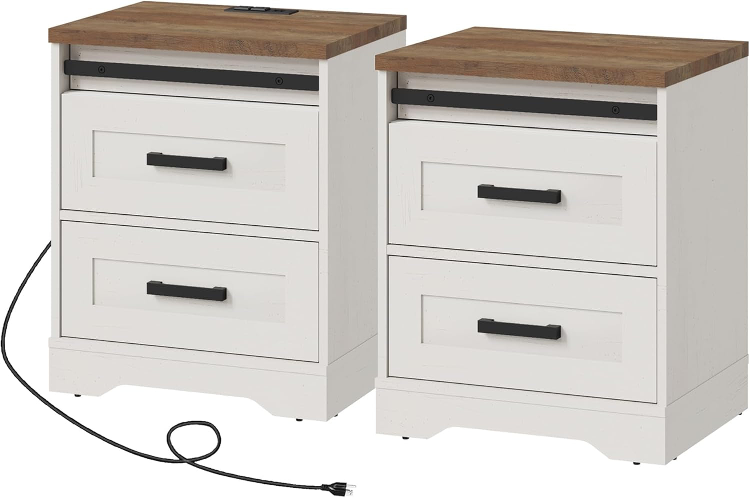 Farmhouse TV Stand Antique White With Charging USB Ports-3