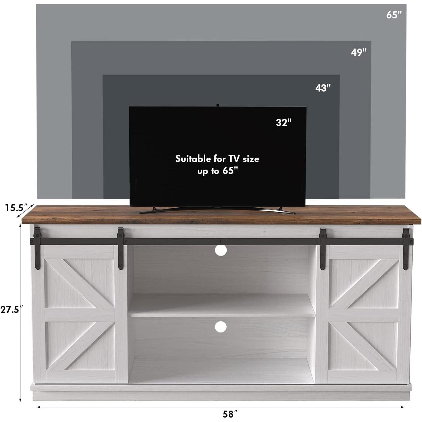 65 Inch Farmhouse TV Stand With Sliding Barn Doors-4