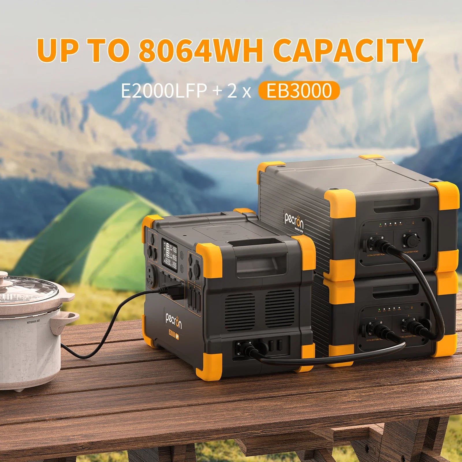 Pecron E2000LFP Portable Power Station 1920Wh Expandable to 8064Wh LiFePO4 Battery 2000W Solar Generator for Home, Camping, RV-2