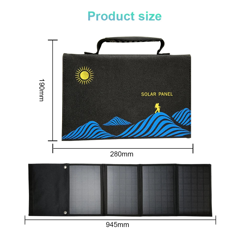 Foldable Solar Panel 5V Portable Battery Charger USB Port Outdoor Waterproof Power Bank for Phone PC Car RV Boat-0