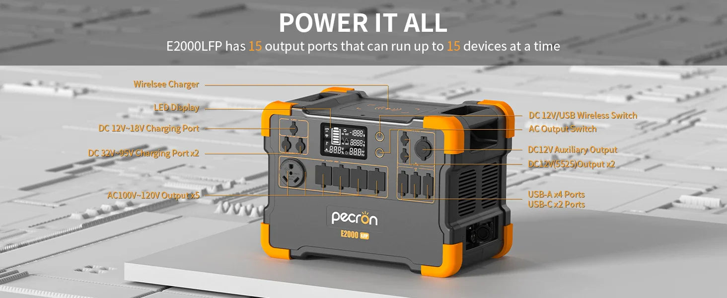 Pecron E2000LFP Portable Power Station 1920Wh Expandable to 8064Wh LiFePO4 Battery 2000W Solar Generator for Home, Camping, RV-5