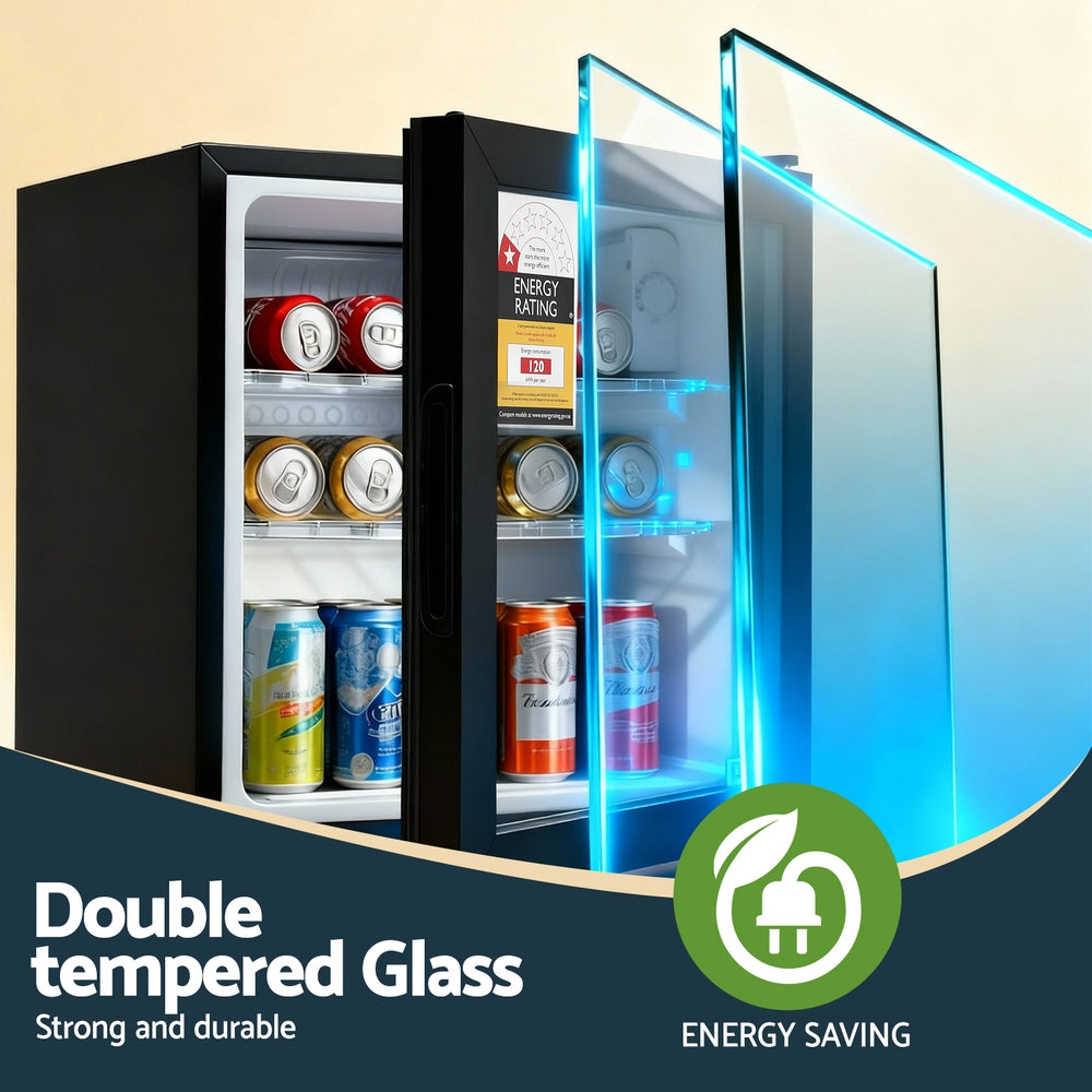 Devanti 40L Bar Fridge Glass Door Mini Fridge Countertop Cooler Black-4