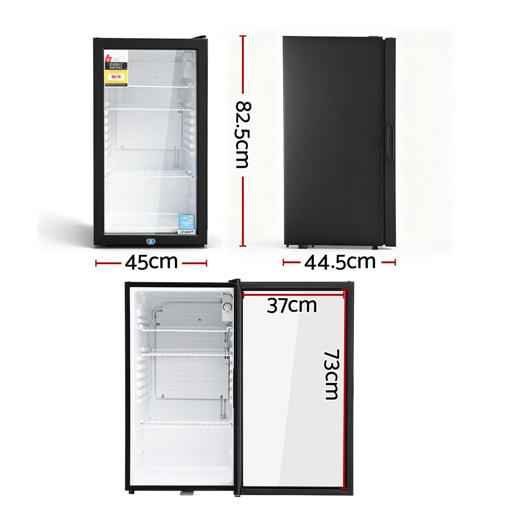 Devanti 78L Bar Fridge Glass Door Mini Fridge Countertop Cooler Black-1