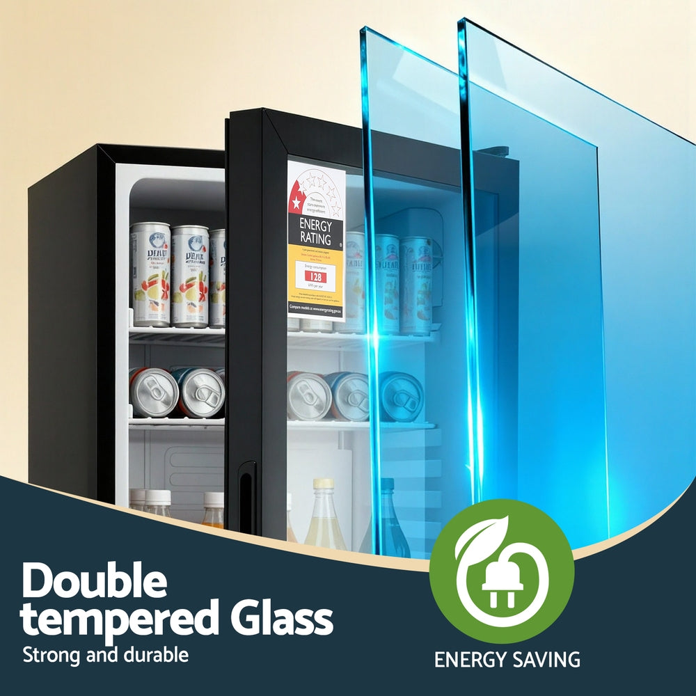 Devanti 78L Bar Fridge Glass Door Mini Fridge Countertop Cooler Black-4