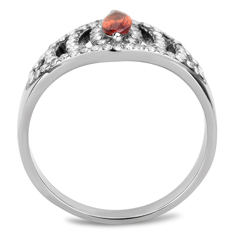 DA123 - High polished (no plating) Stainless Steel Ring with AAA Grade CZ in Orange-2