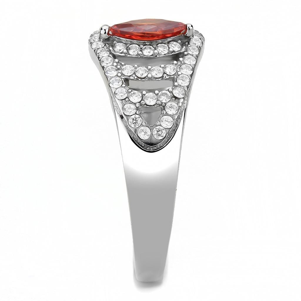 DA123 - High polished (no plating) Stainless Steel Ring with AAA Grade CZ in Orange-3