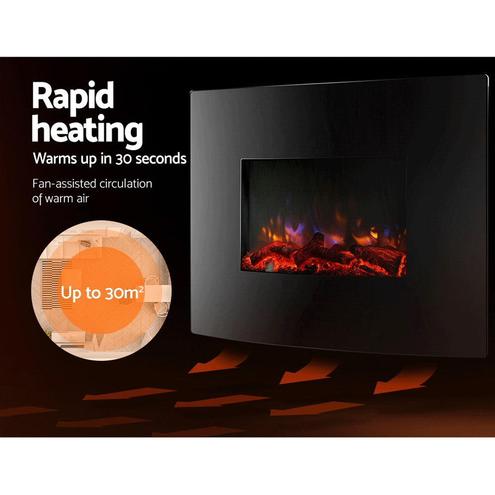 NNEDSZ 2000W Wall Mounted Electric Fireplace Fire Log Wood Heater Realistic Flame-2