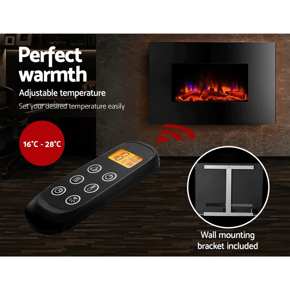 NNEDSZ 2000W Wall Mounted Electric Fireplace Fire Log Wood Heater Realistic Flame-4