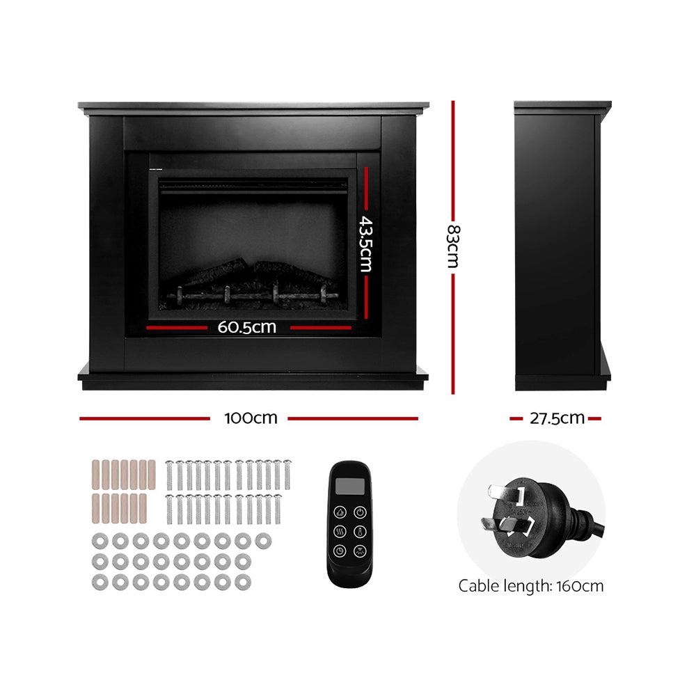 NNEDSZ 2000W Electric Fireplace Mantle Portable Fire Log Wood Heater 3D Flame Effect Black-1
