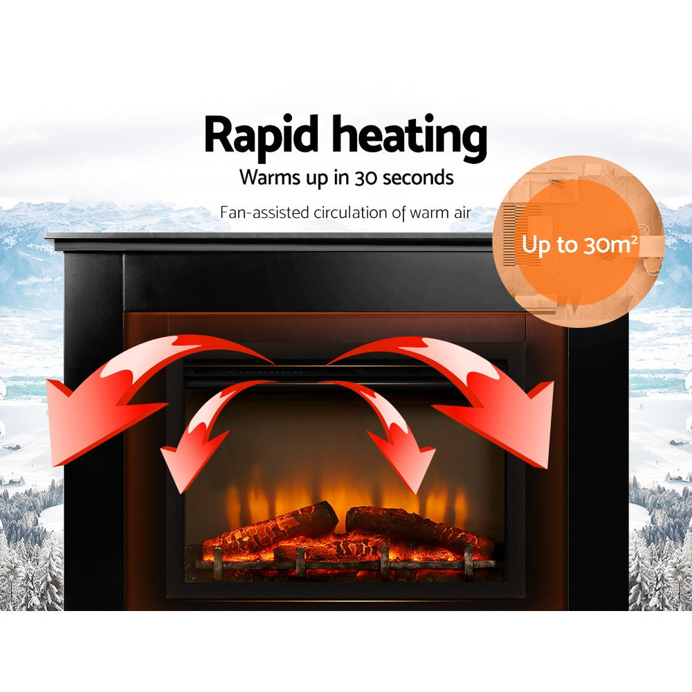 NNEDSZ 2000W Electric Fireplace Mantle Portable Fire Log Wood Heater 3D Flame Effect Black-3