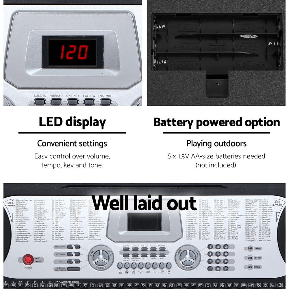 NNEDSZ 61 Keys Electronic Piano Keyboard LED Electric Silver with Music Stand for Beginner-2