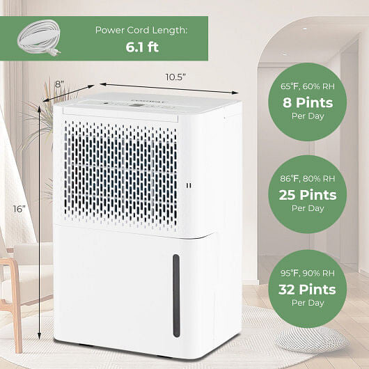 2000 Sq. Ft 32 Pint Dehumidifier with Continuous/Drying/Auto Mode-White-3