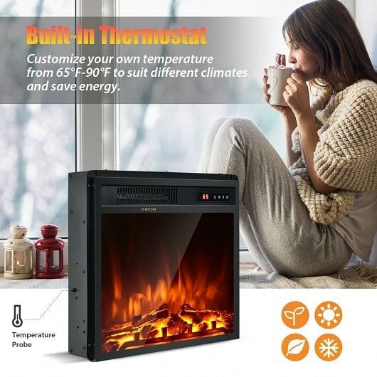 18 Inch 1500W Electric Fireplace Freestanding and Recessed Heater-3