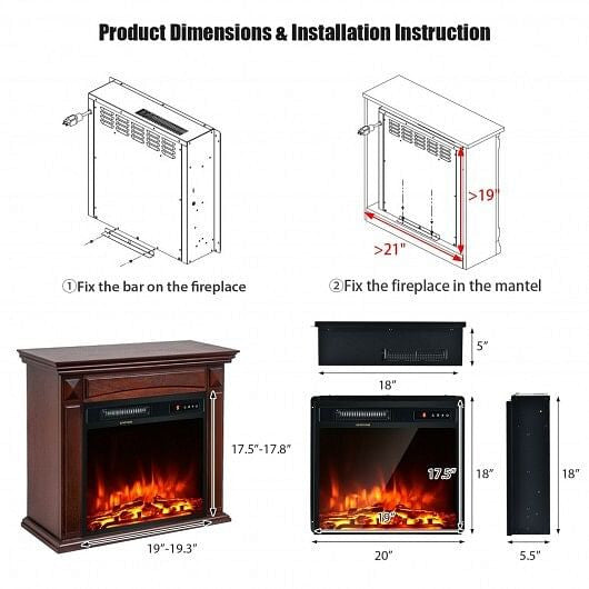 18 Inch 1500W Electric Fireplace Freestanding and Recessed Heater-4