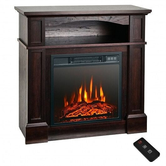 18 Inch 1400W Electric TV Stand Fireplace with Shelf-Natural-0