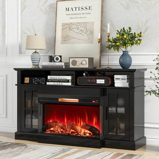 36 Inch 3-Sided 1500W Electric Fireplace with 7-Color Flame-Black-0