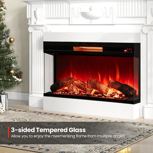 36 Inch 3-Sided 1500W Electric Fireplace with 7-Color Flame-Black-3