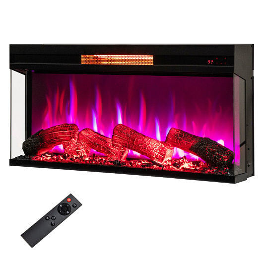 36 Inch 3-Sided 1500W Electric Fireplace with 7-Color Flame-Black-4