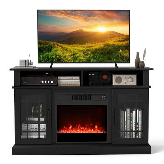 TV Stand with Electric Fireplace LED Lights and Remote Controls for TVs Up to 40 Inch-Black-2