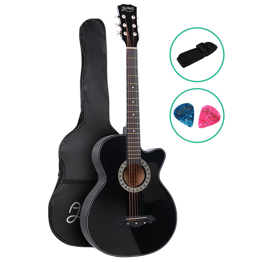 NNEDSZ 38 Inch Wooden Acoustic Guitar Black-0