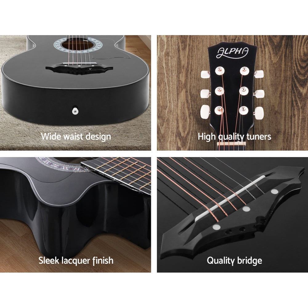 NNEDSZ 38 Inch Wooden Acoustic Guitar Black-4