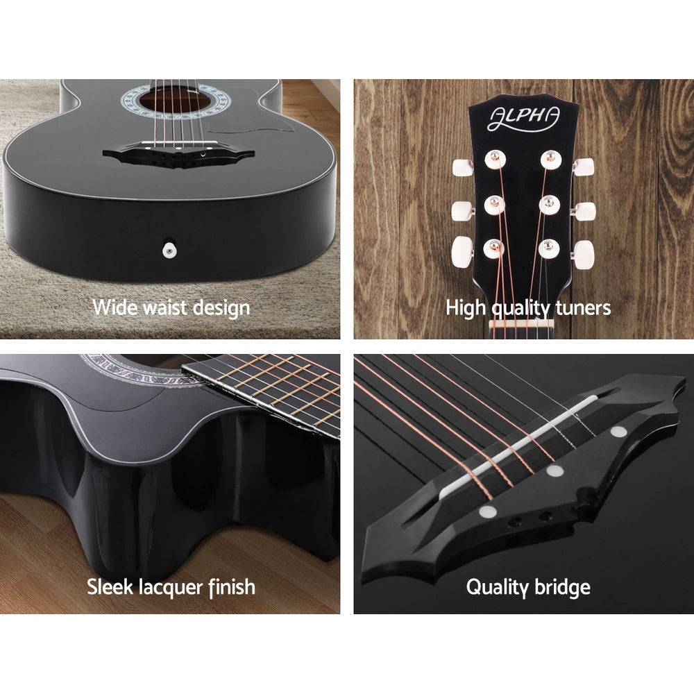 NNEDSZ 38 Inch Wooden Acoustic Guitar with Accessories set Black-4