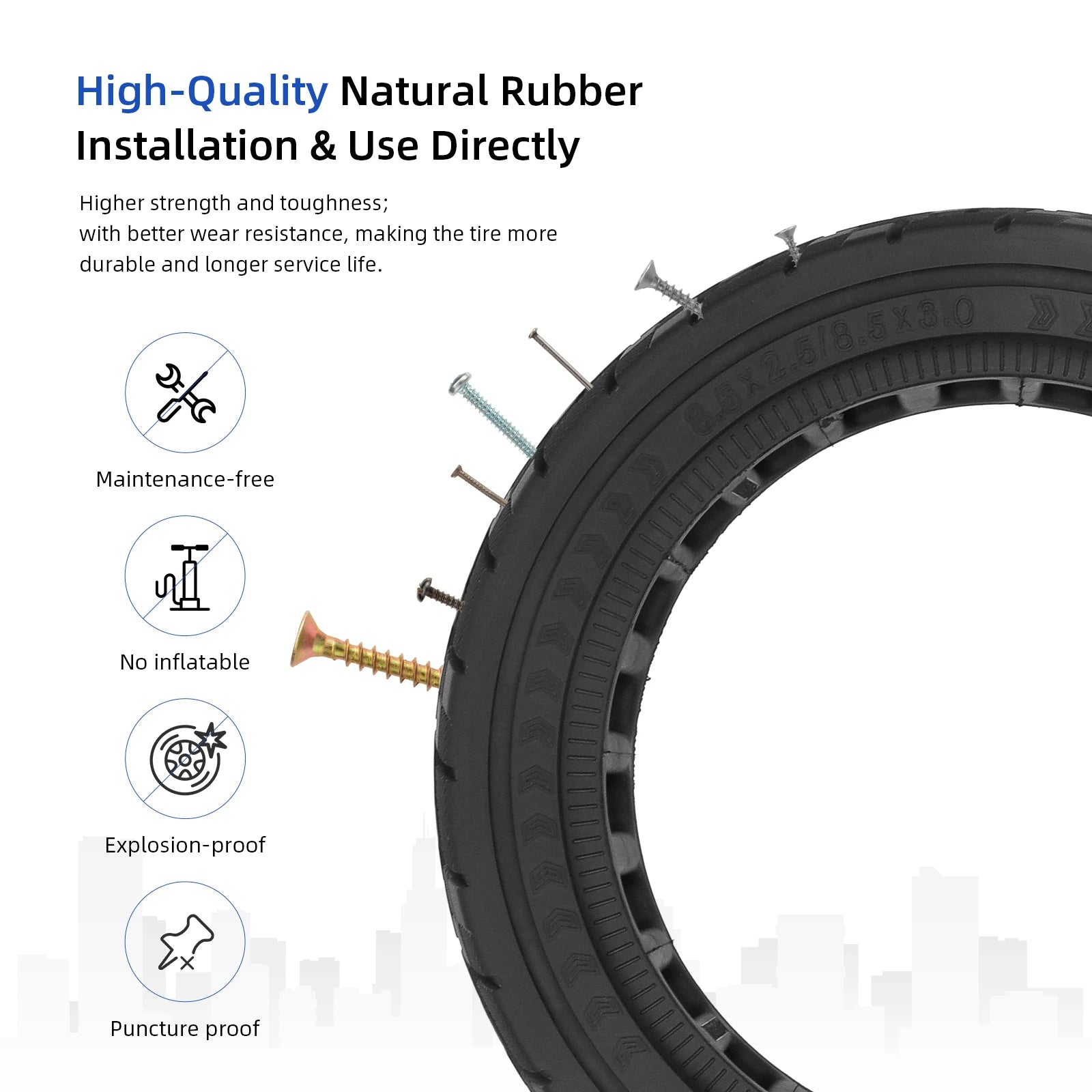 Ulip Scooter Solid Tires 8.5*2.5/8.5*3 for Dualtron Mini & Speedway Leger (Pro) Rubber Off-Road Stab-Proof 8.5 Inch Tires-4