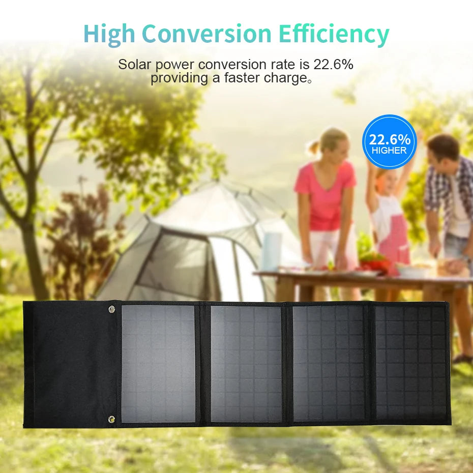 Foldable Solar Panel 5V Portable Battery Charger USB Port Outdoor Waterproof Power Bank for Phone PC Car RV Boat-5