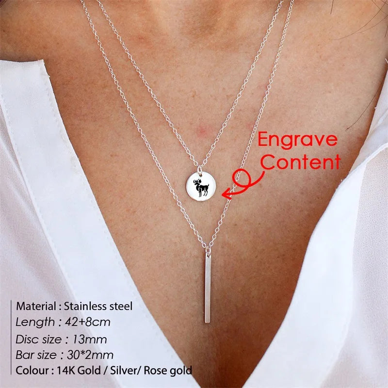 Layered Necklace Set Bar Pendant Women Stainless Steel Necklace Trendy 14k Gold Plated Geometric Disc Jewelry Gold Chain-6