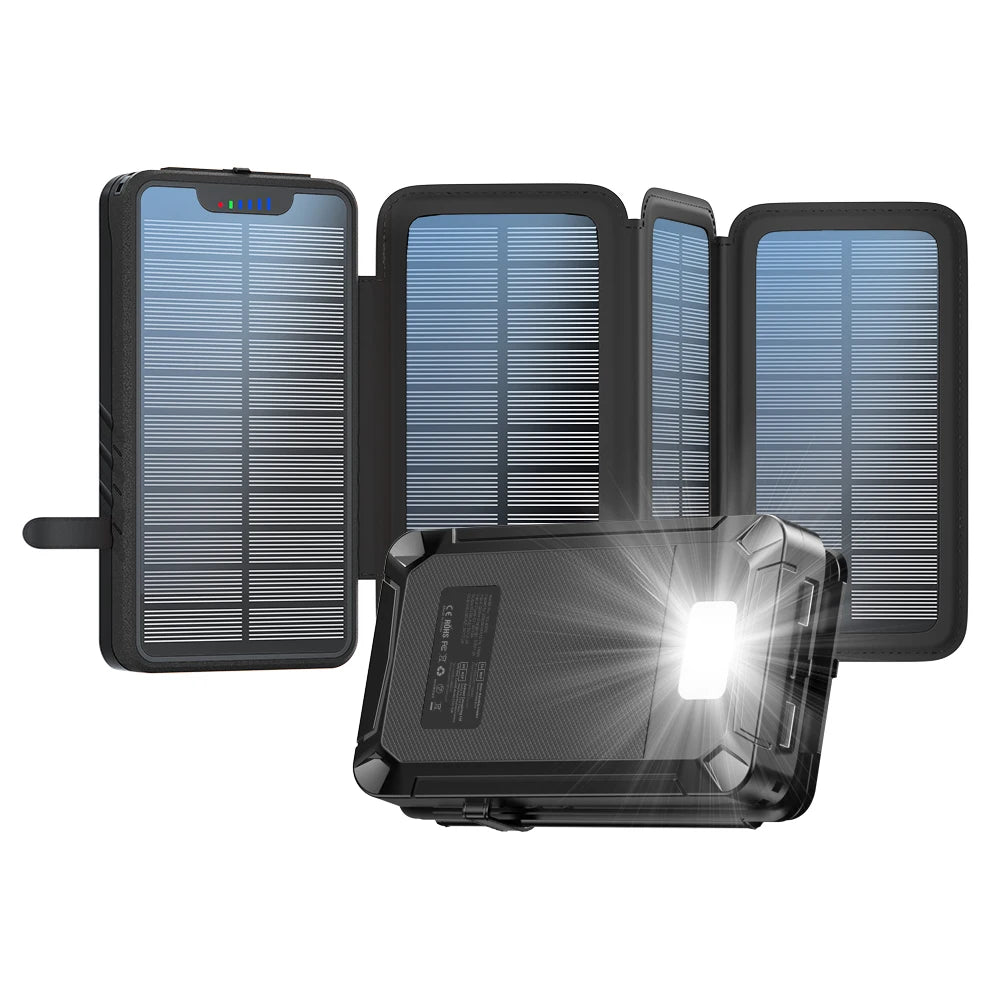 2025 Best Seller Outdoor Camping Solar Phone Charger 20000mAh Portable Large Capacity With 4 Foldable Solar Panels Power Bank-0