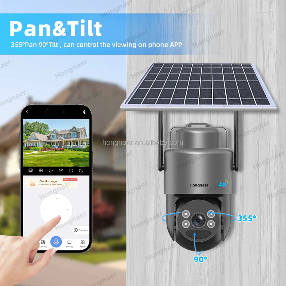 Hongnaer 4MP Solar Panel Powered 4G Wireless Network Surveil PTZ Camera Eseecloud Outdoor 4G Sim Card CCTV Solar Security Camera-2