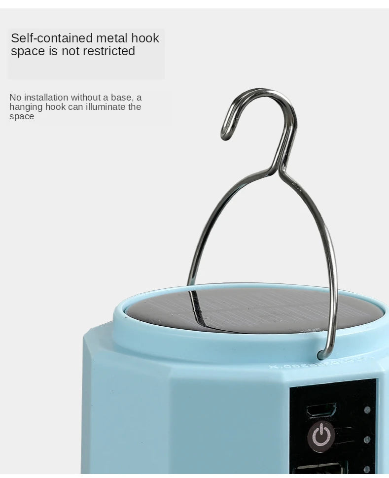Portable LED Rechargeable Light Lantern with Solar Panel DC Mobile Phone Charger ABS Emergency Lamp Hanging Design-3