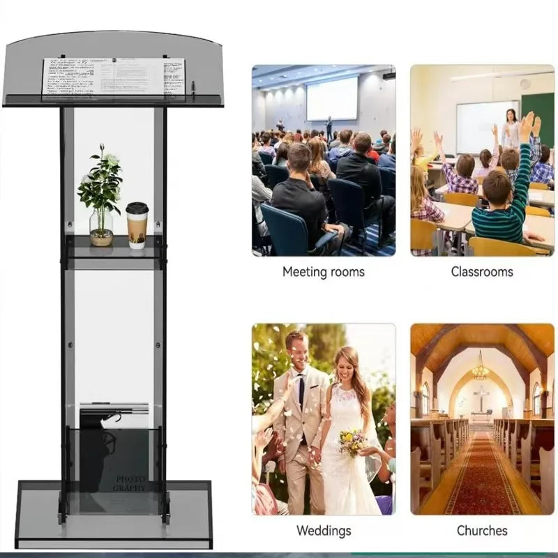 Customizable Black Acrylic Lecture Desk Modern Design for School Wedding Celebrations MC Use for Supermarkets Hotels-2