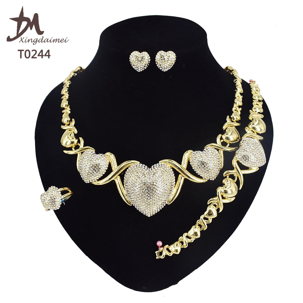 T0244 New Big Heart XO Jewelry Set Hot Sale Wedding High Quality 18K Gold Plated Jewelry Set-2