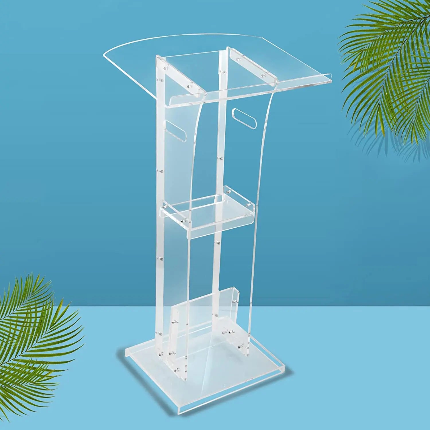 Acrylic Pulpit for Churches and Schools Floor Standing Podium Stand with LED Lights for Hotels and Church Reception Desks-1