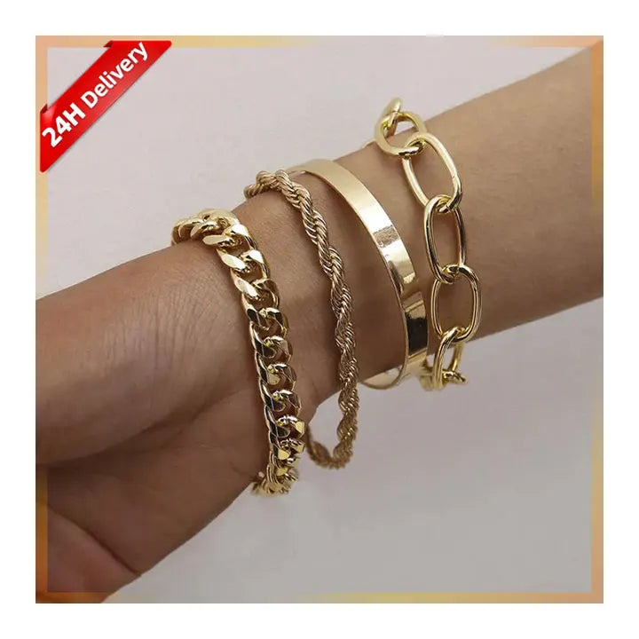 HOVANCI Vintage 14K Gold Plated Bracelets Bangles Set Charm Gold Bracelet for Women Jewelry Accessories-0