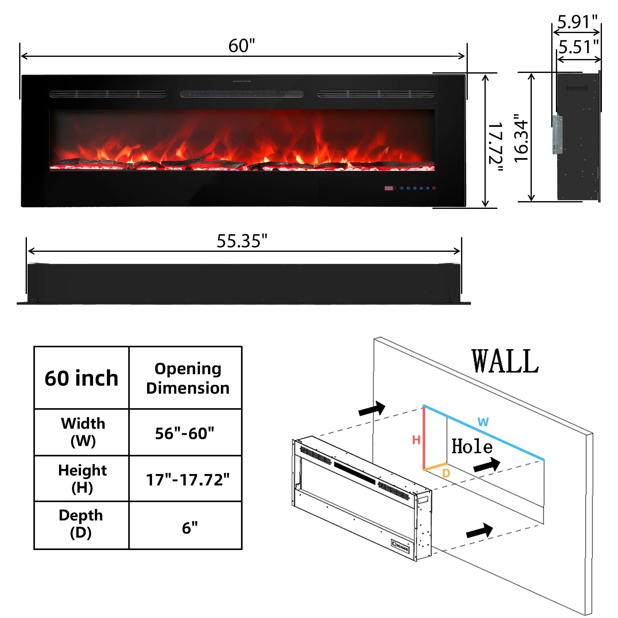 Luxstar 60-Inch Modern LED Electric Fireplace Heater Cheap Indoor with 1500W Power and Overheat Protection for Household Use-1